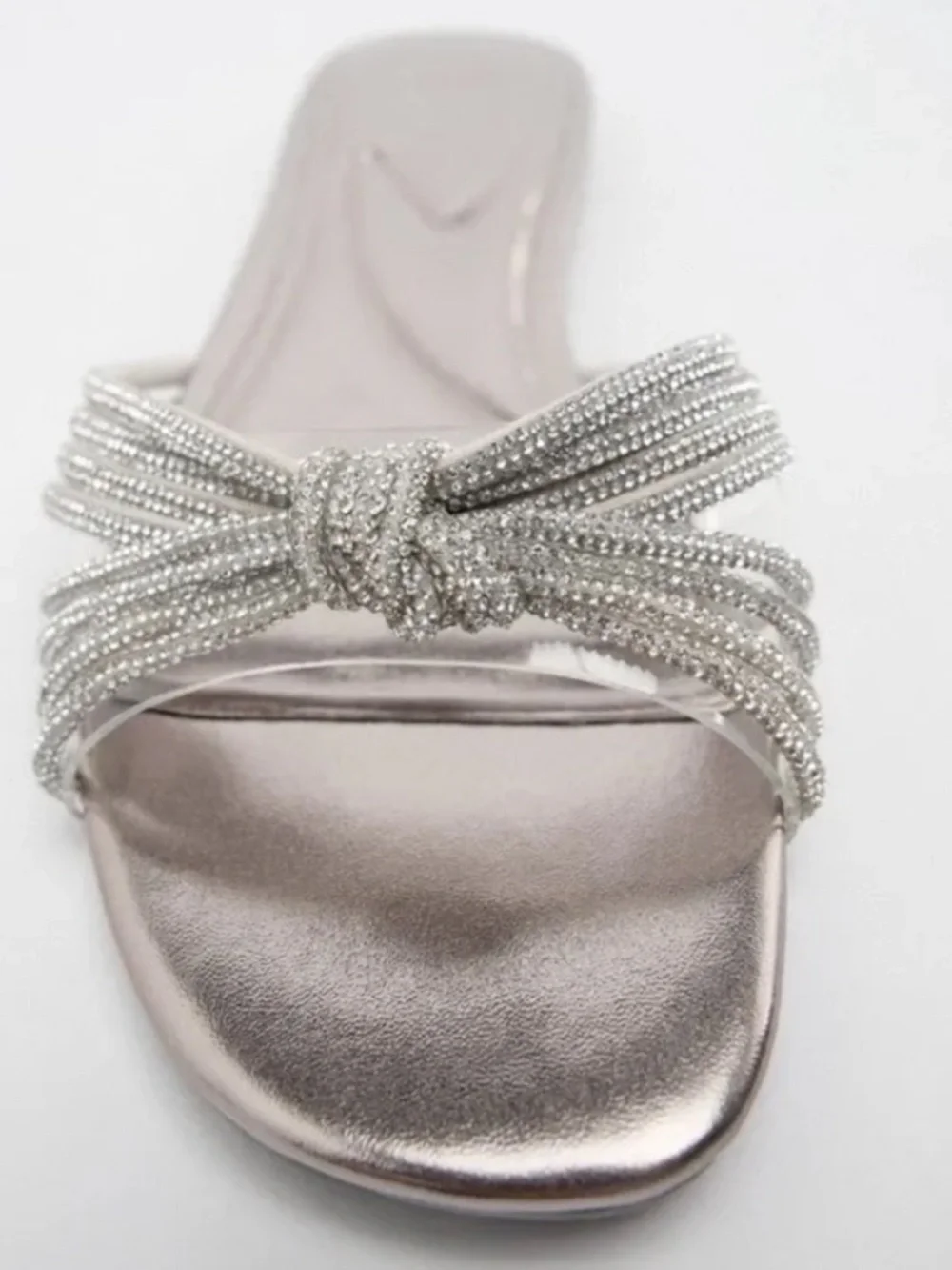 ZARA Silver Rhinestone Crystal Open Toe Flat Slide Sandals - Picture 14 of 14